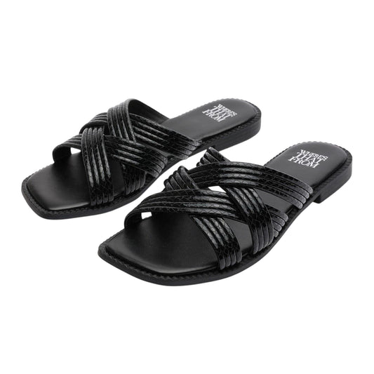 Black - Front - Where´s That From Womens-Ladies Crete Snakeskin Sandals