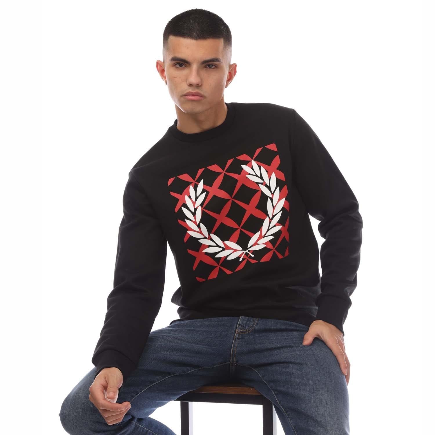 Black - Lifestyle - Fred Perry Mens Cross Stitch Crew Neck Sweatshirt
