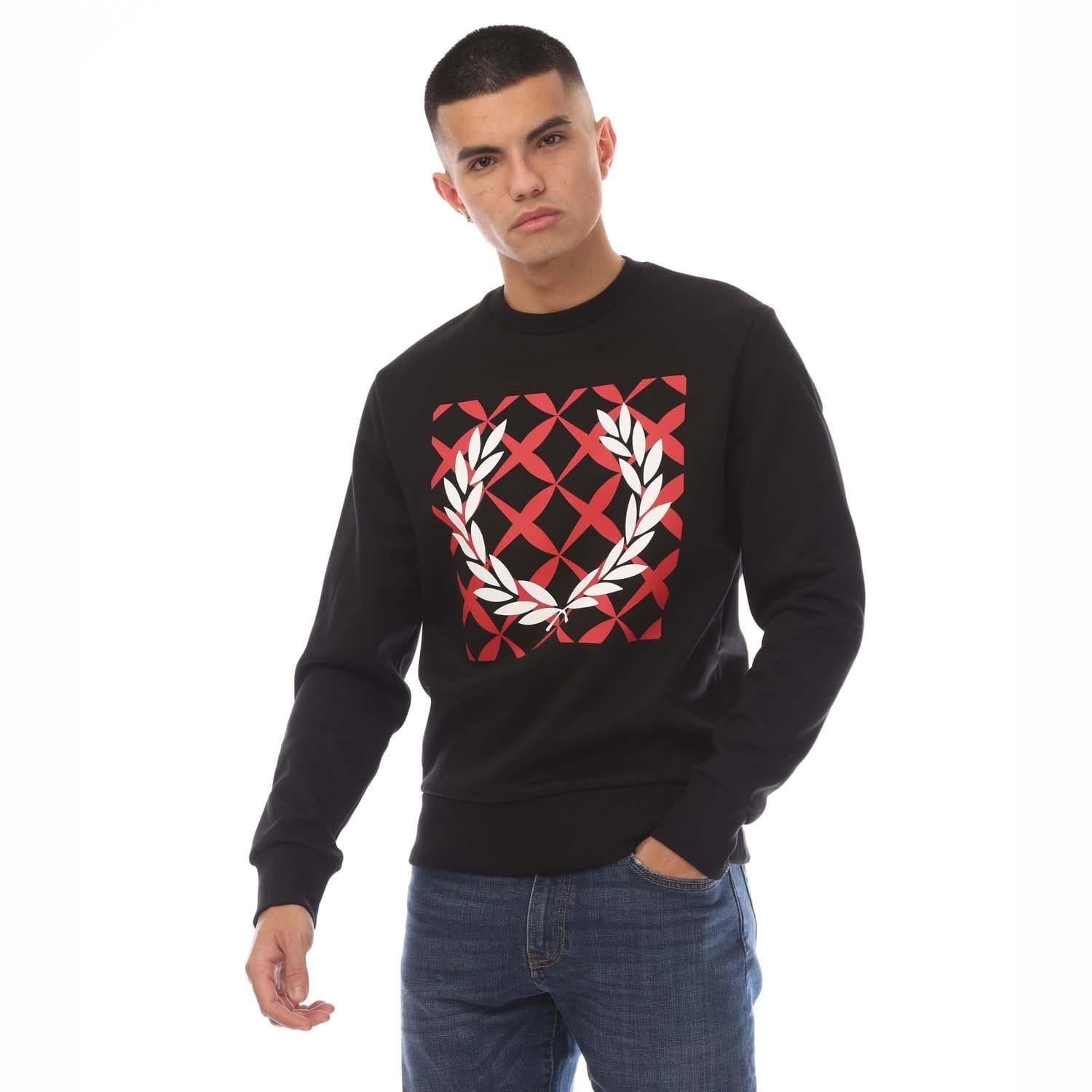 Black - Front - Fred Perry Mens Cross Stitch Crew Neck Sweatshirt