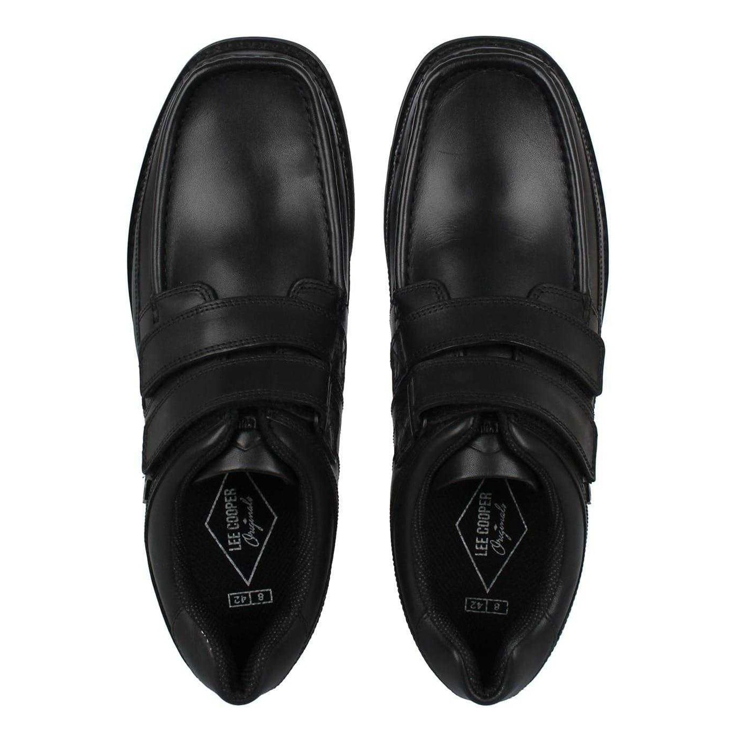 Black - Pack Shot - Lee Cooper Mens Harrow Leather Hook and Loop Shoes