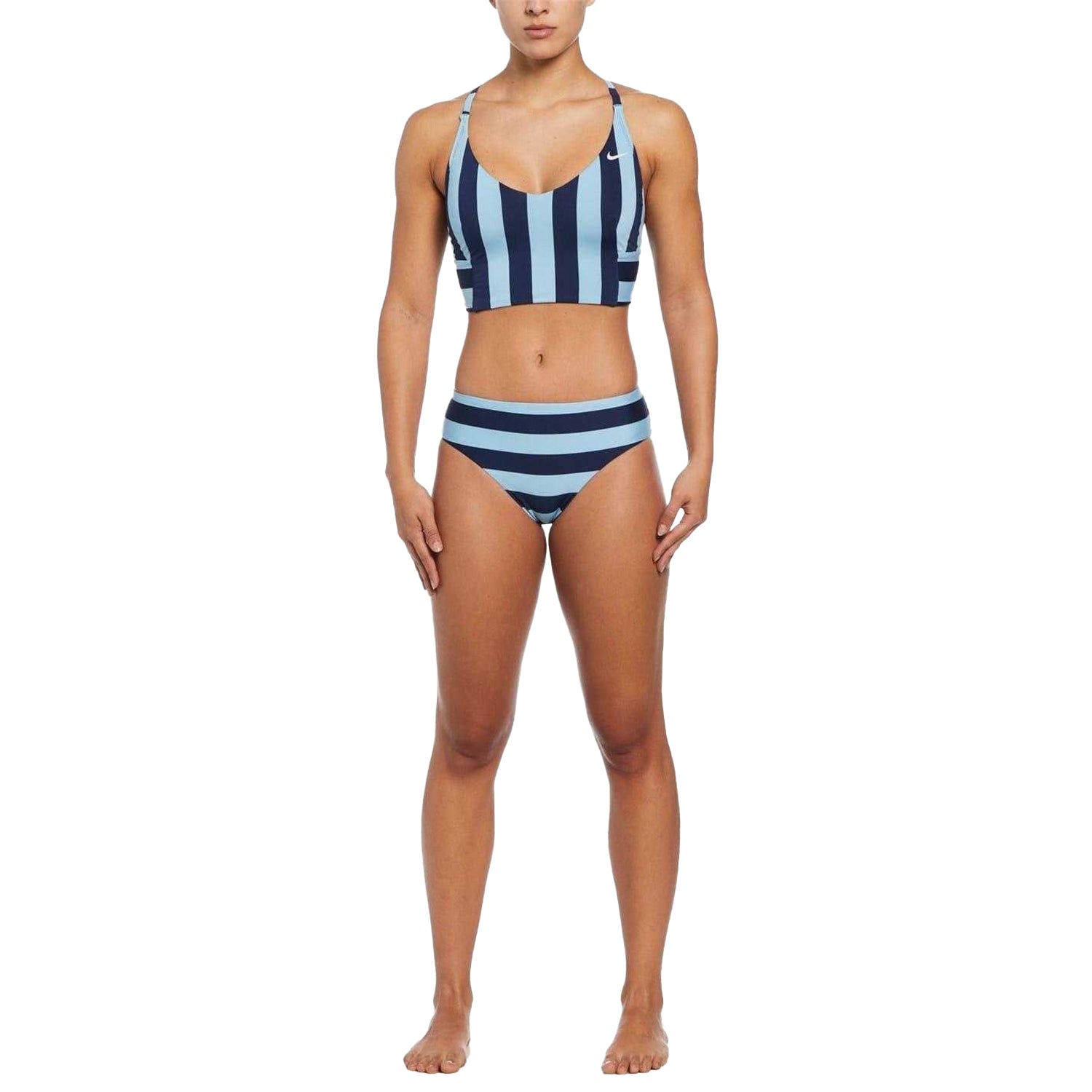 Midnight Navy - Side - Nike Womens-Ladies Horizontal Stripe Bikini Bottoms