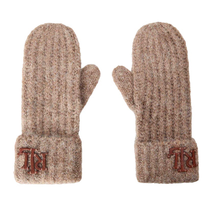 Taupe - Side - Ralph Lauren Womens-Ladies Leather Embroidered Logo Mittens