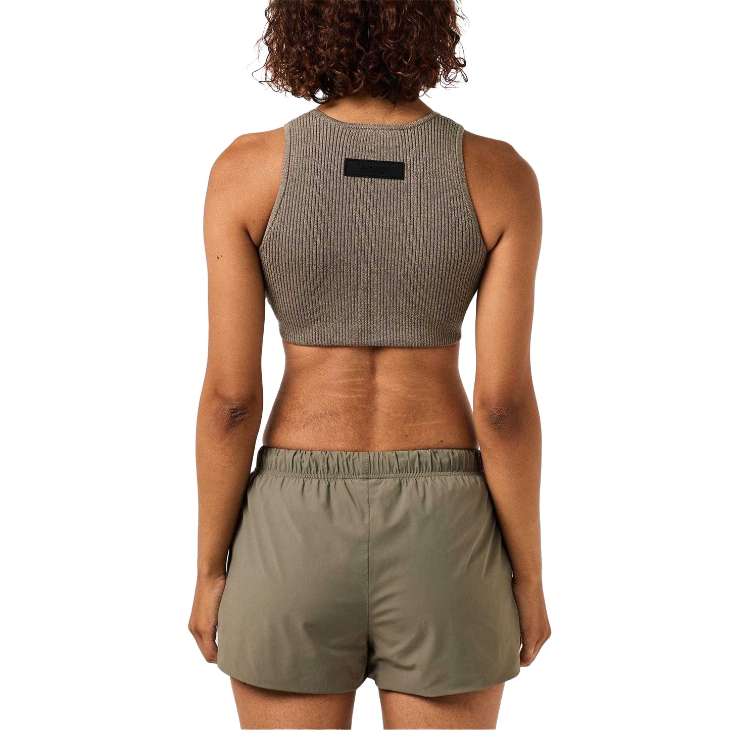 Heather Grey - Back - Fear Of God Essentials Womens-Ladies Patch Ribbed Logo Crop Top