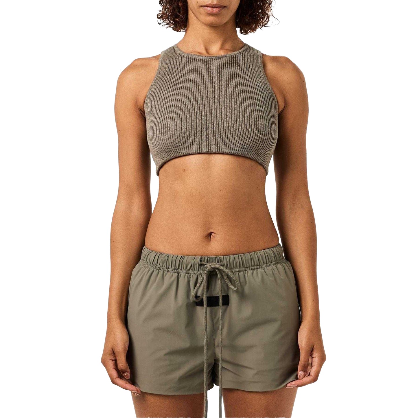 Heather Grey - Lifestyle - Fear Of God Essentials Womens-Ladies Patch Ribbed Logo Crop Top
