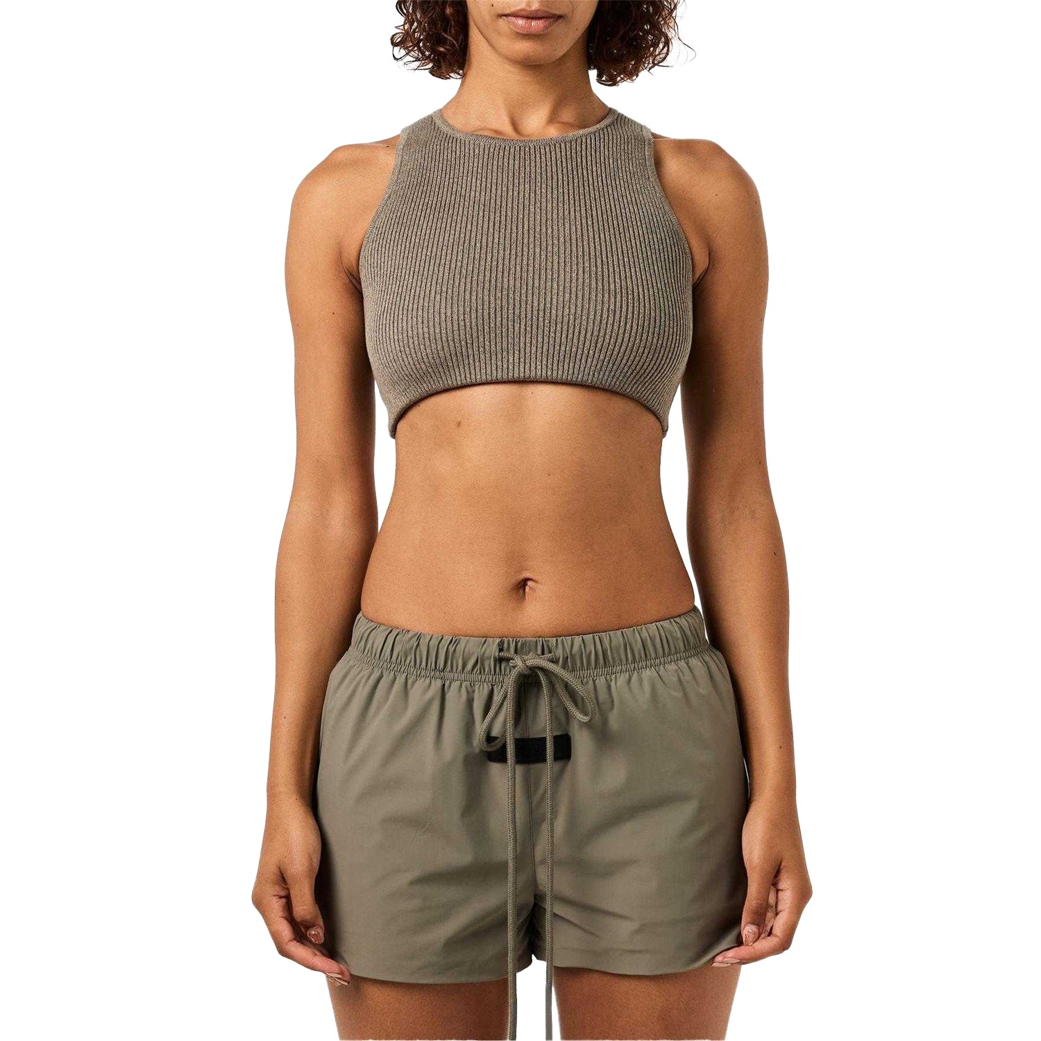 Heather Grey - Lifestyle - Fear Of God Essentials Womens-Ladies Patch Ribbed Logo Crop Top