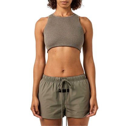 Heather Grey - Lifestyle - Fear Of God Essentials Womens-Ladies Patch Ribbed Logo Crop Top