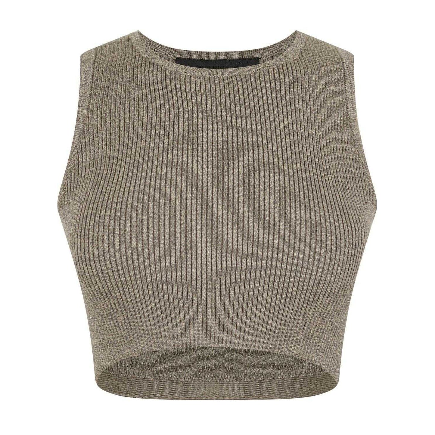 Heather Grey - Front - Fear Of God Essentials Womens-Ladies Patch Ribbed Logo Crop Top