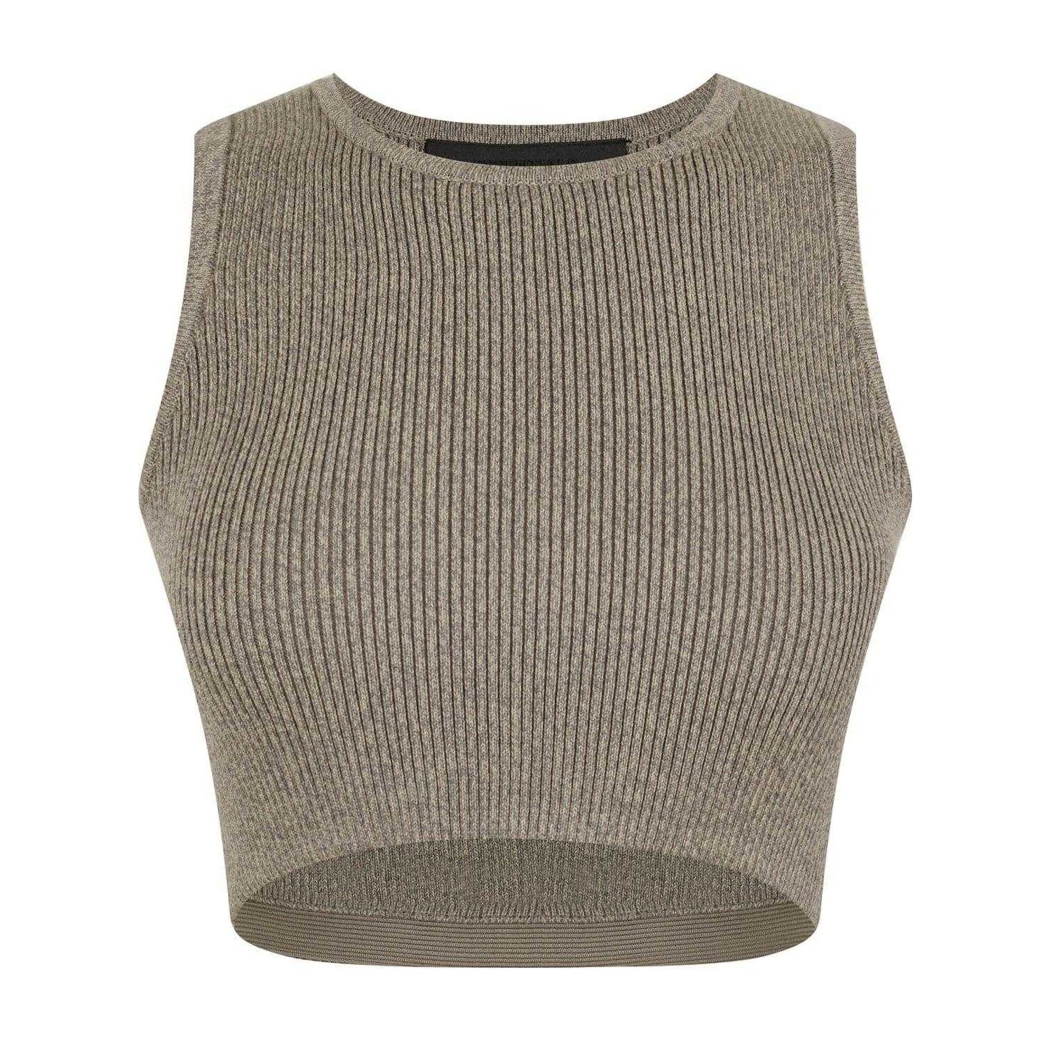 Heather Grey - Front - Fear Of God Essentials Womens-Ladies Patch Ribbed Logo Crop Top