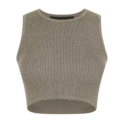Heather Grey - Front - Fear Of God Essentials Womens-Ladies Patch Ribbed Logo Crop Top