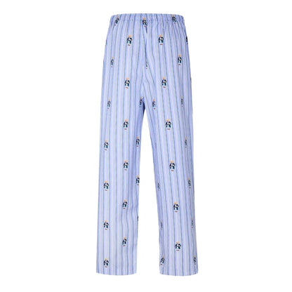 Blue - Back - Ralph Lauren Mens Polo Bear Cotton Stripes Pyjama Bottoms