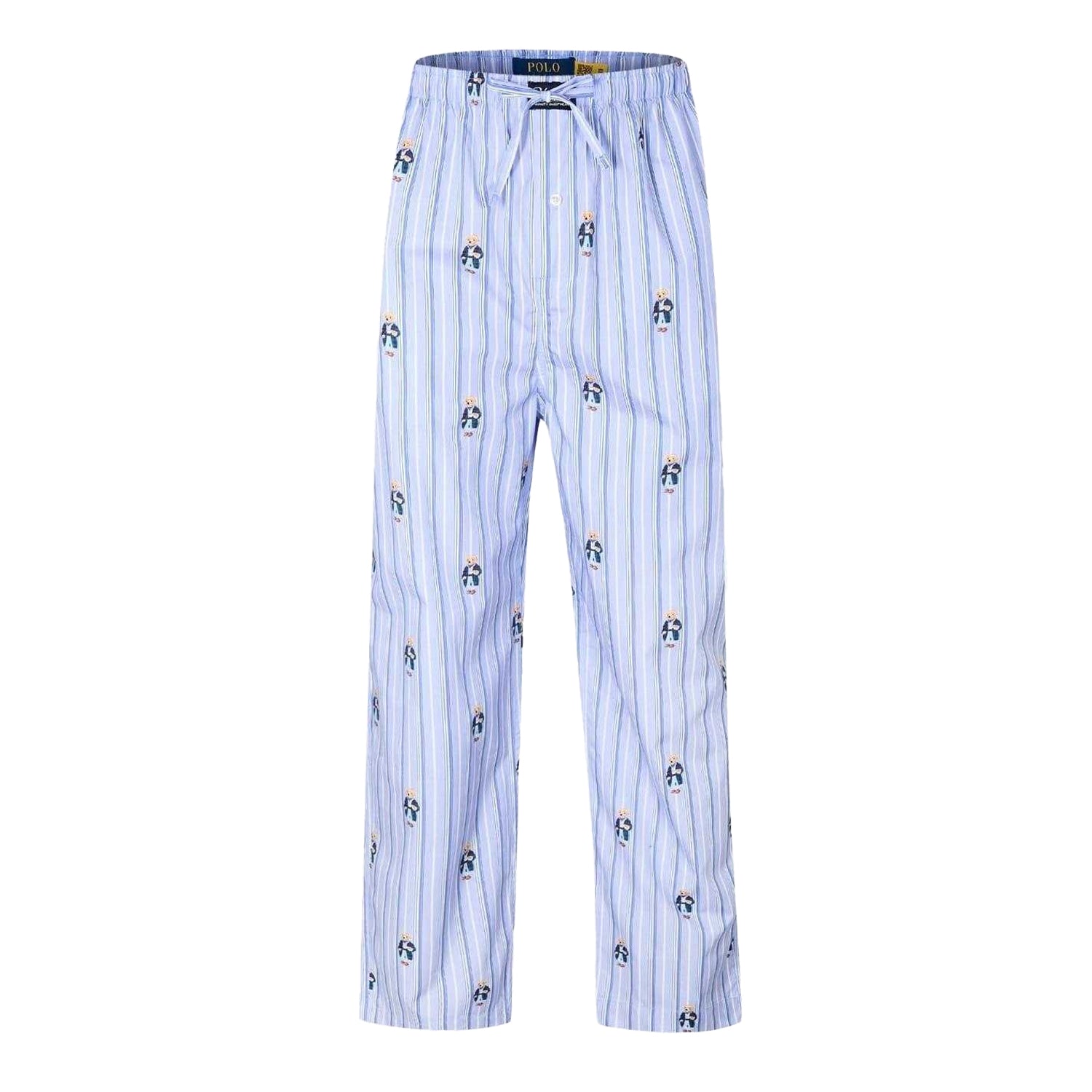 Blue - Front - Ralph Lauren Mens Polo Bear Cotton Stripes Pyjama Bottoms