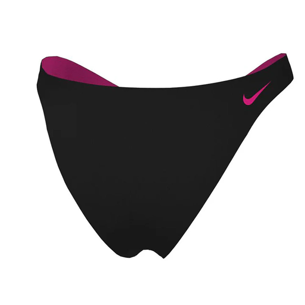 Black-Pink - Back - Nike Womens-Ladies Colour Block Reversible High Leg Bikini Bottoms