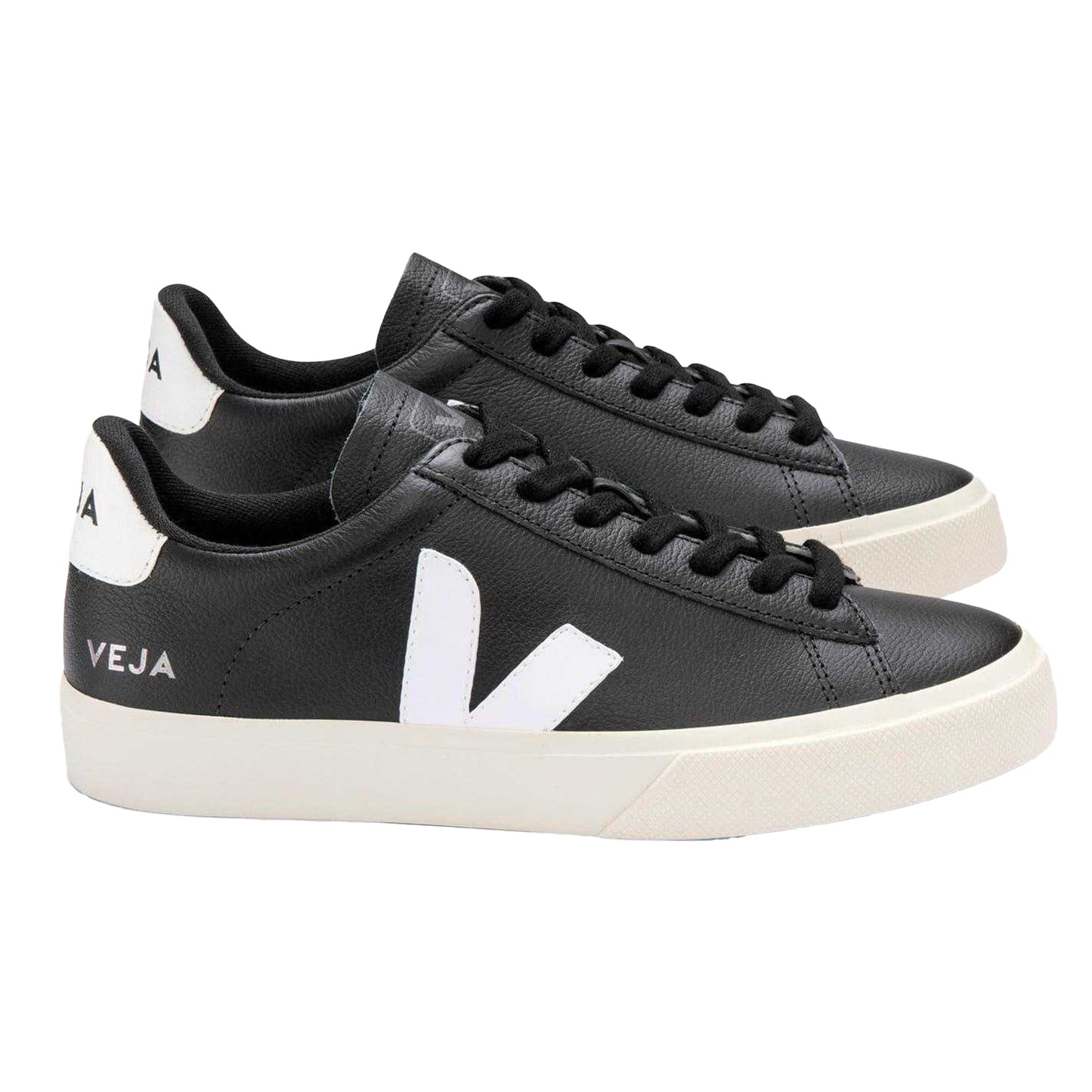 Black-White - Side - Veja Unisex Adult Campo Leather Trainers