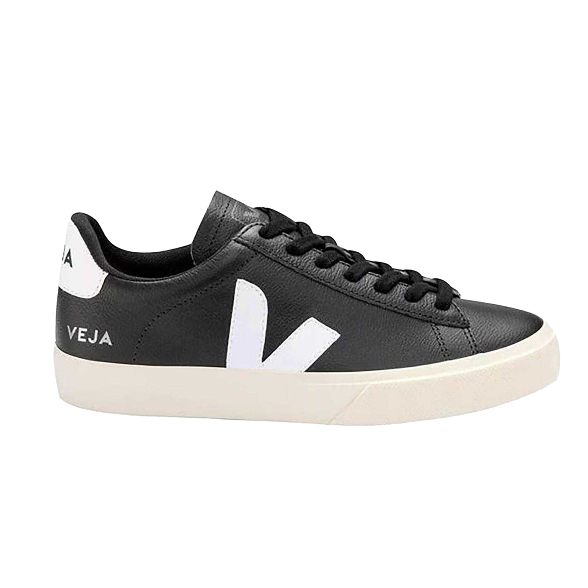 Black-White - Front - Veja Unisex Adult Campo Leather Trainers