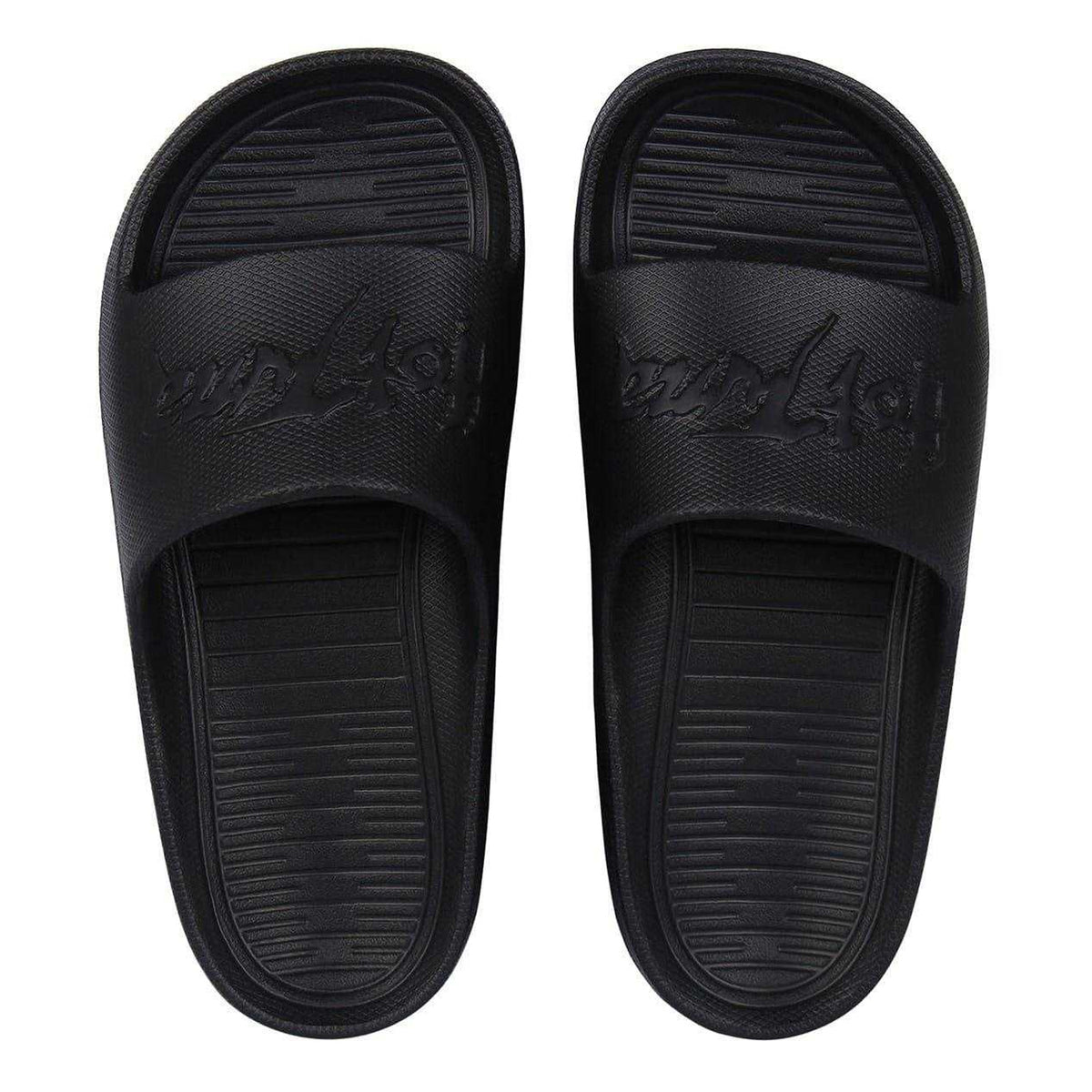 Black - Lifestyle - Hot Tuna Childrens-Kids Embossed Logo Sliders