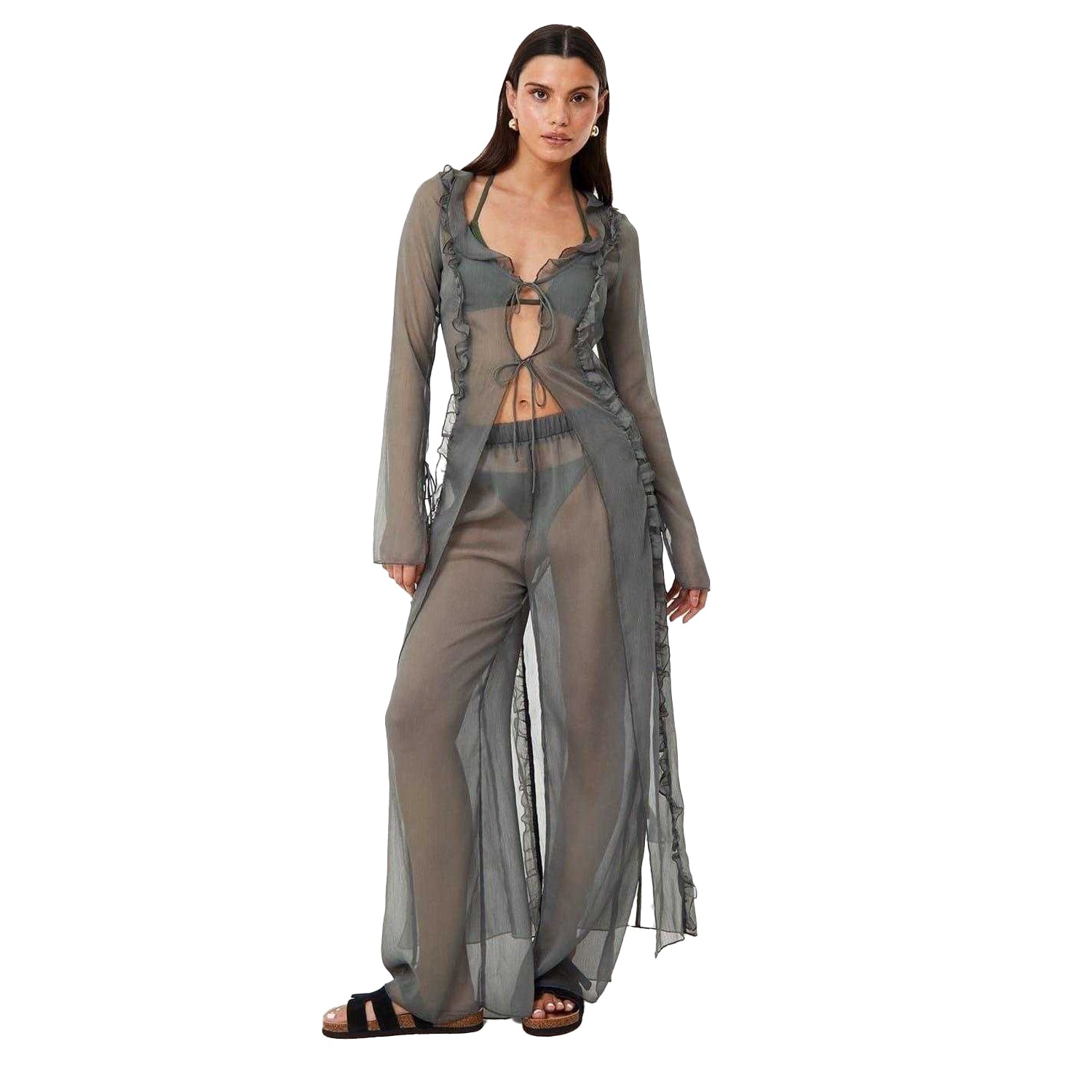 Khaki Green - Front - Jack Wills Womens-Ladies Frill Beach Coverup Set