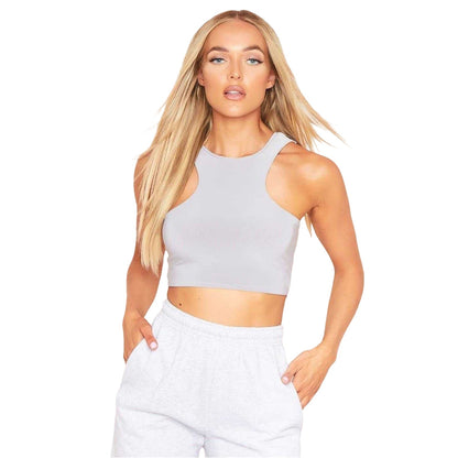 Grey - Front - Missy Empire Womens-Ladies Racer Crop Top