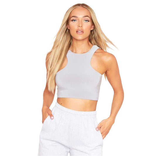Grey - Front - Missy Empire Womens-Ladies Racer Crop Top