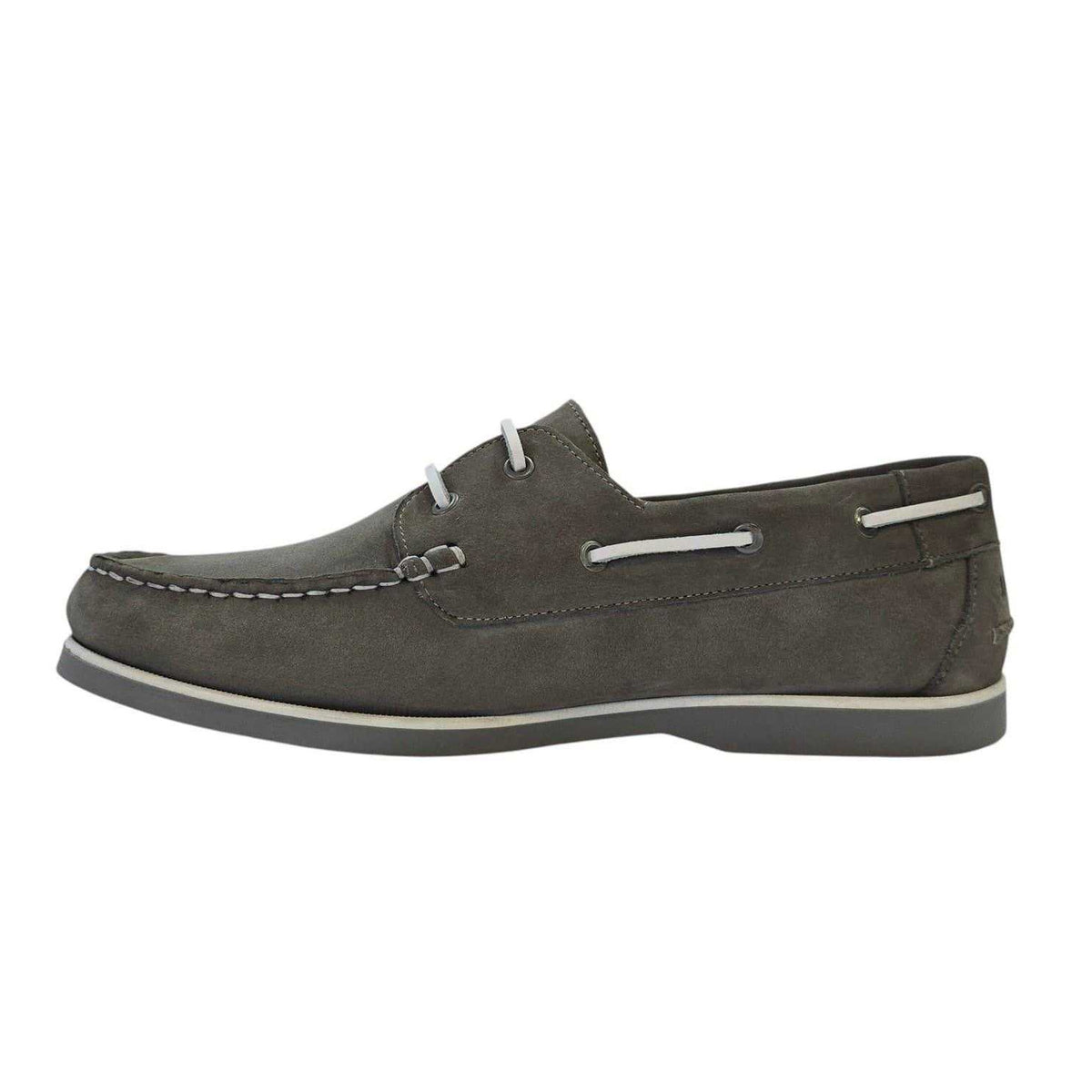 Grey - Side - Jack Wills Mens Leather Boat Shoes
