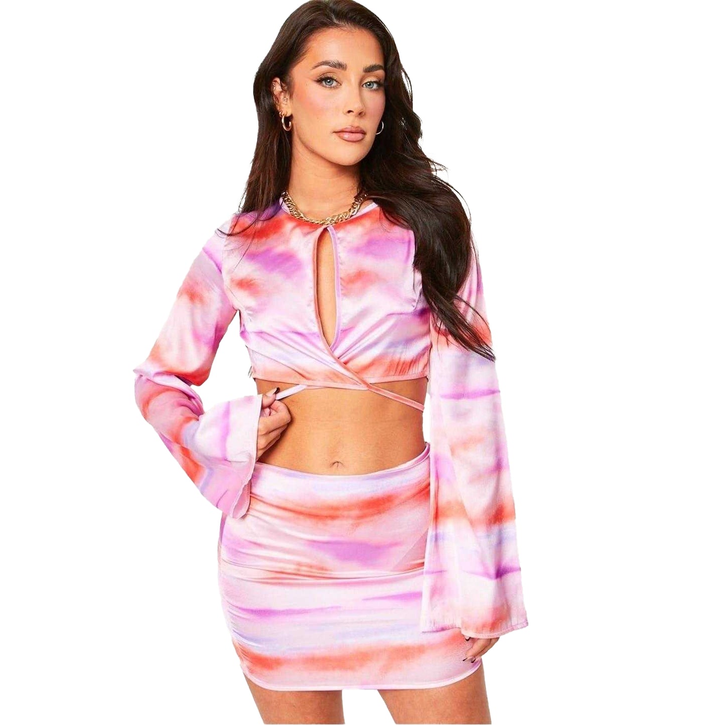 Lilac - Front - Missy Empire Womens-Ladies Abstract Satin Crop Top