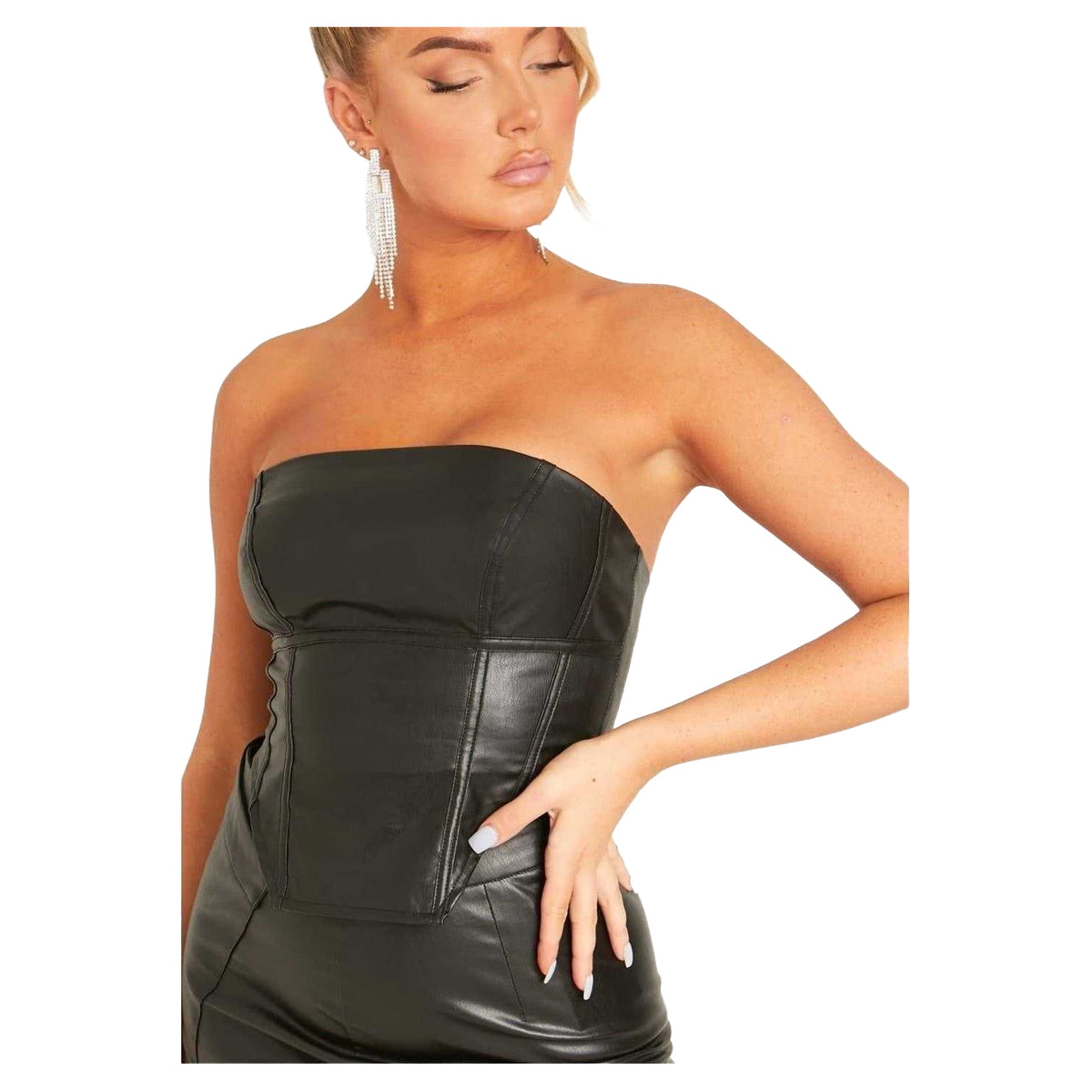 Black - Side - Missy Empire Womens-Ladies Elodie PU Corset