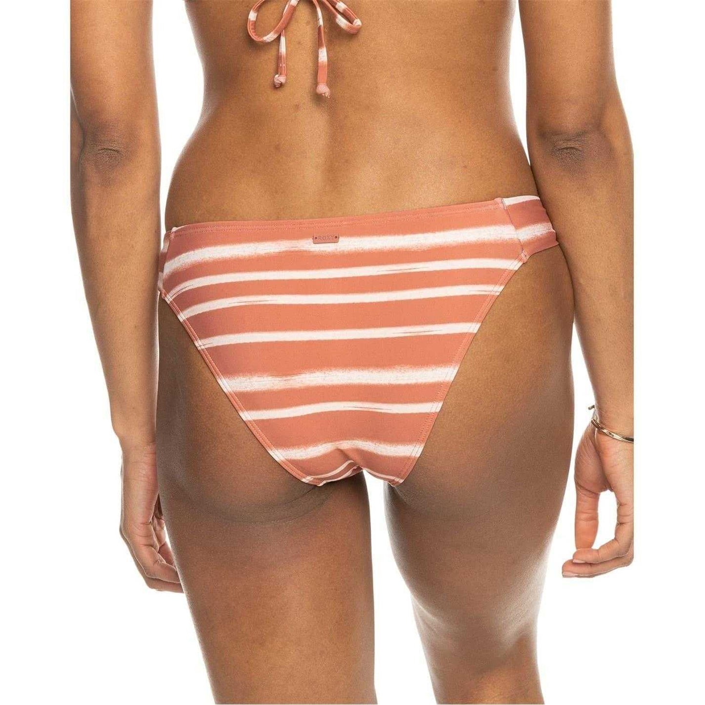 Orange - Back - Roxy Womens-Ladies Striped Low Rise Beach Bikini Bottoms