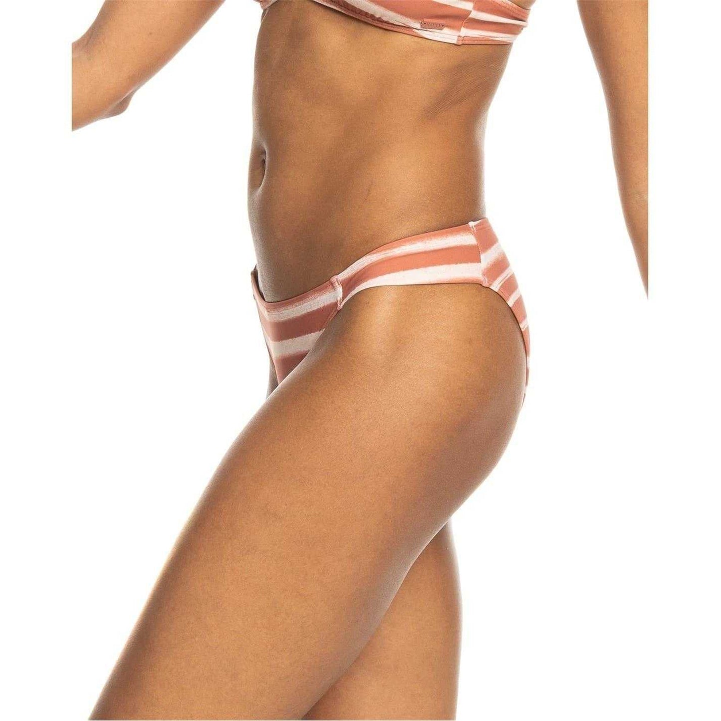 White-Pink - Front - Roxy Womens-Ladies Striped Low Rise Beach Bikini Bottoms