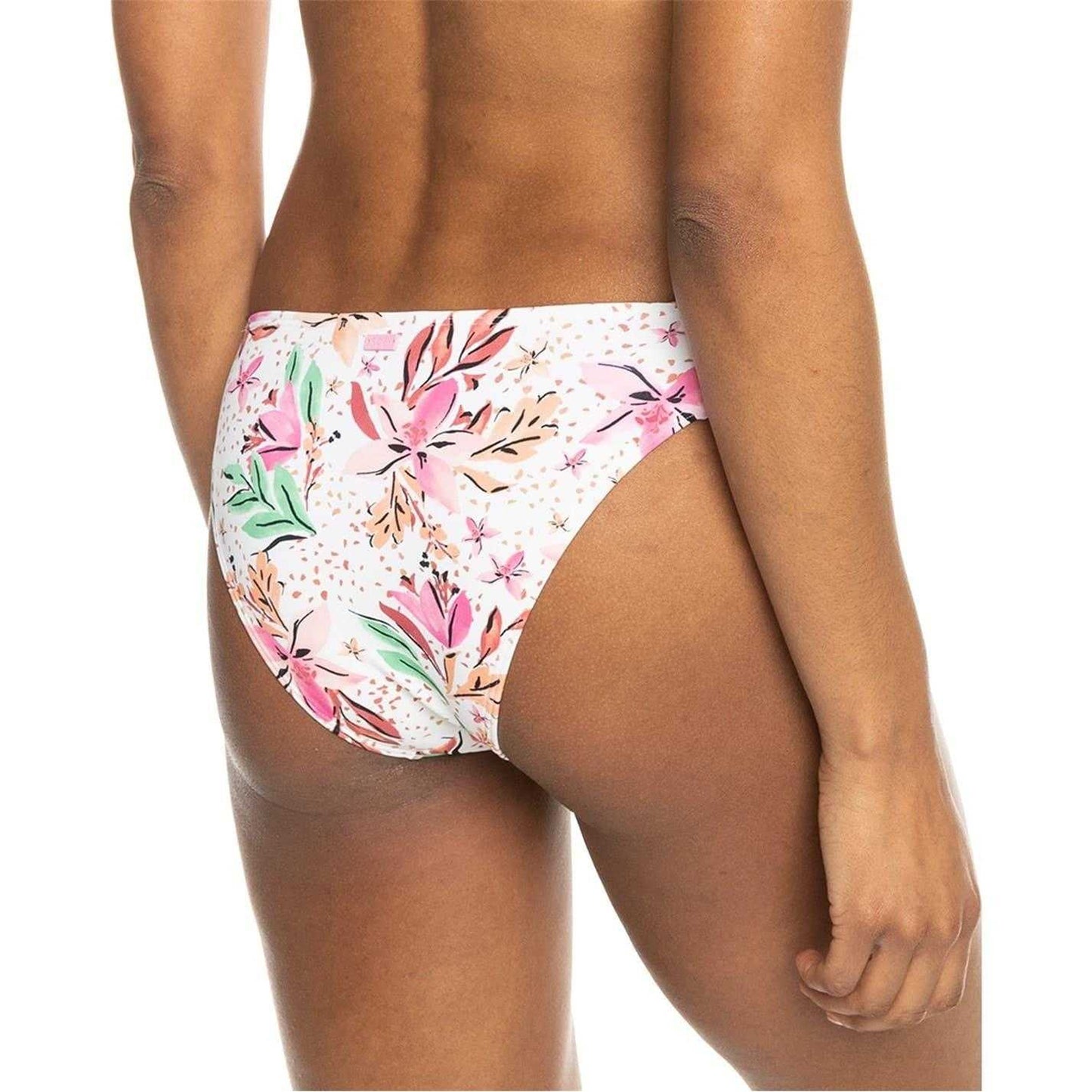 White-Pink - Side - Roxy Womens-Ladies Striped Low Rise Beach Bikini Bottoms