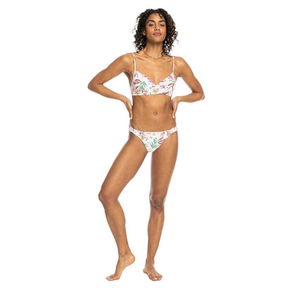 White-Pink - Pack Shot - Roxy Womens-Ladies Striped Low Rise Beach Bikini Bottoms