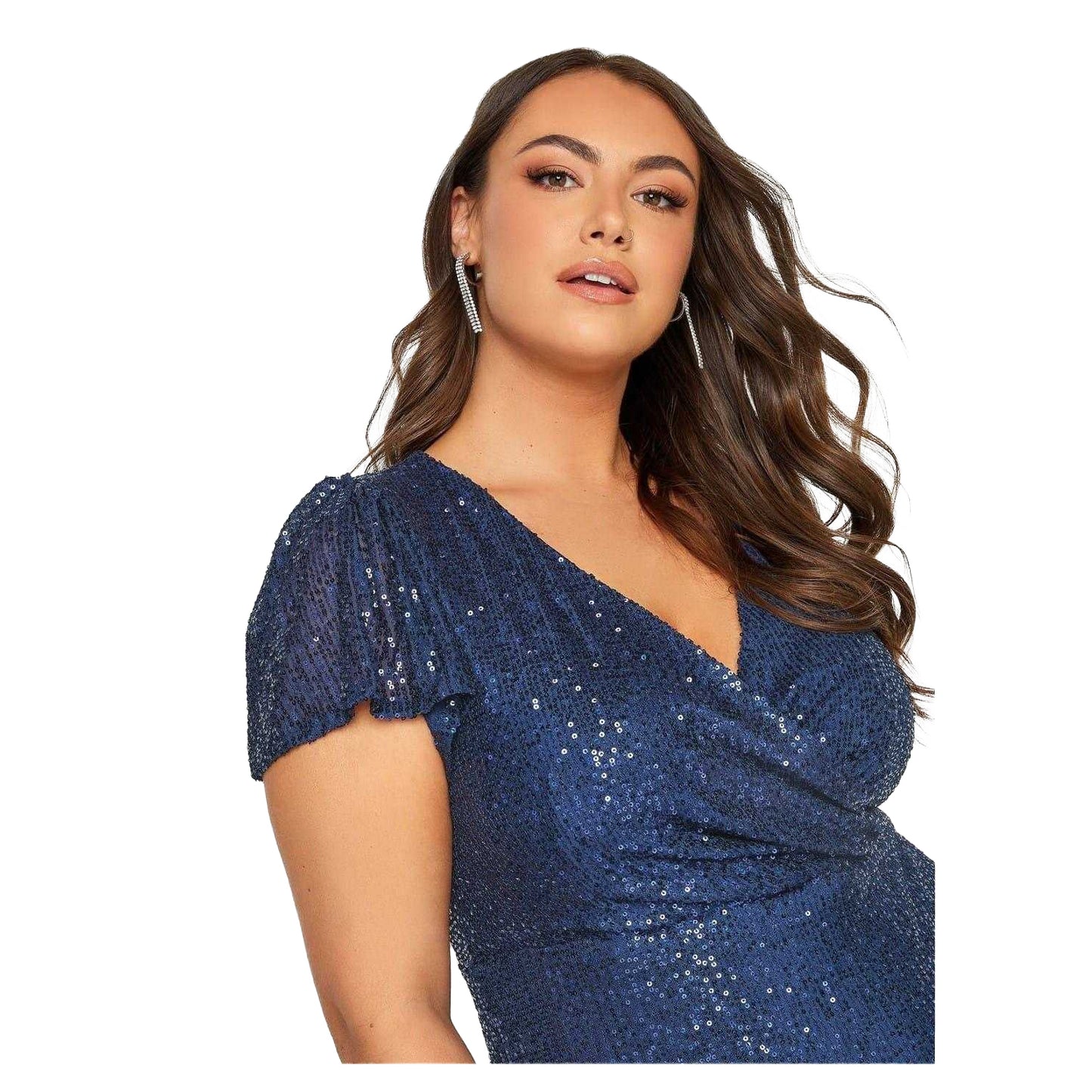 Navy - Side - London Womens-Ladies Sequin Wrap Dress