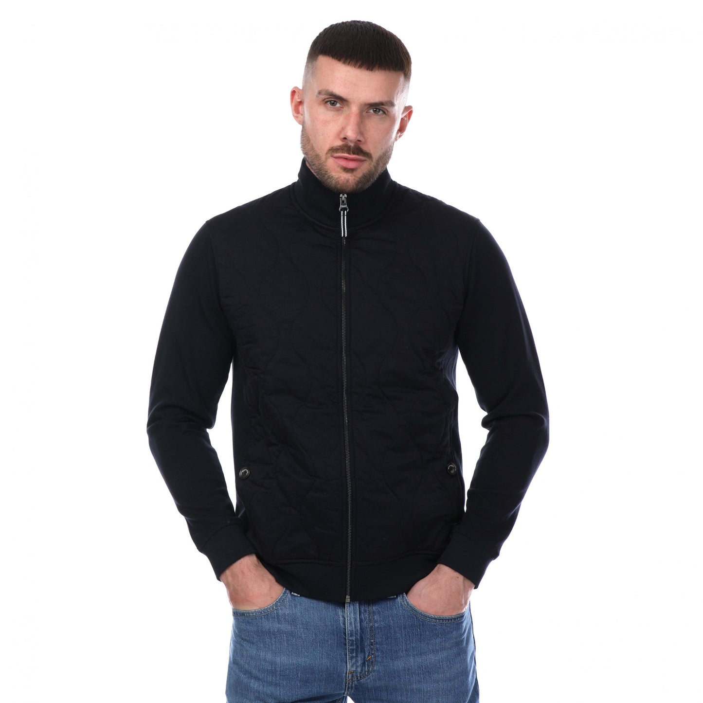 Navy - Front - Mercery Mens Elgar Onion Quilt Full Zip Sweatshirt