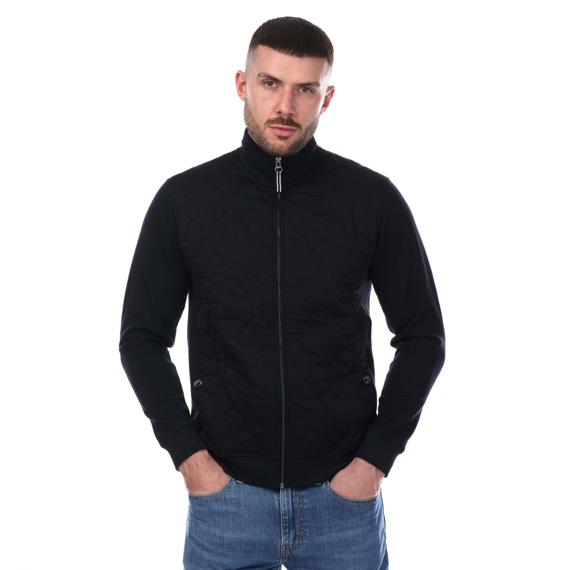 Navy - Front - Mercery Mens Elgar Onion Quilt Full Zip Sweatshirt
