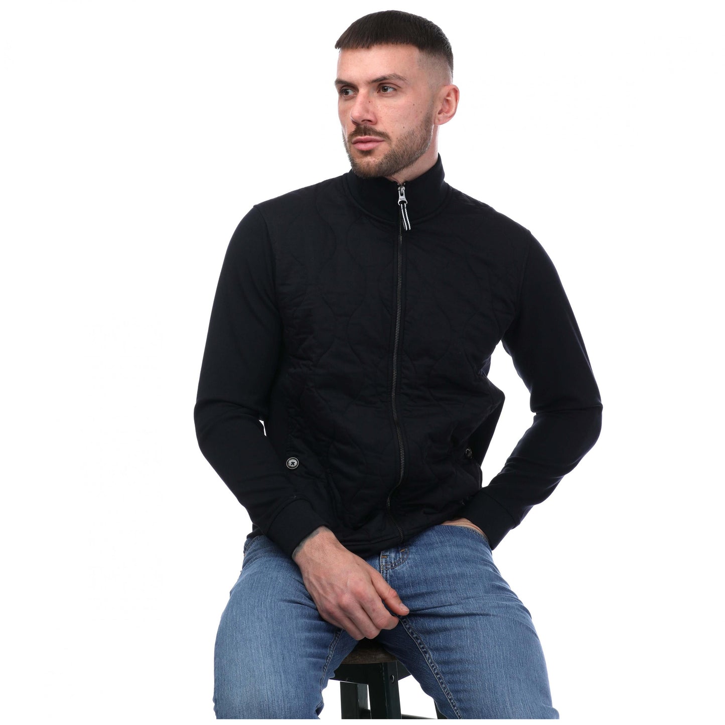 Navy - Side - Mercery Mens Elgar Onion Quilt Full Zip Sweatshirt