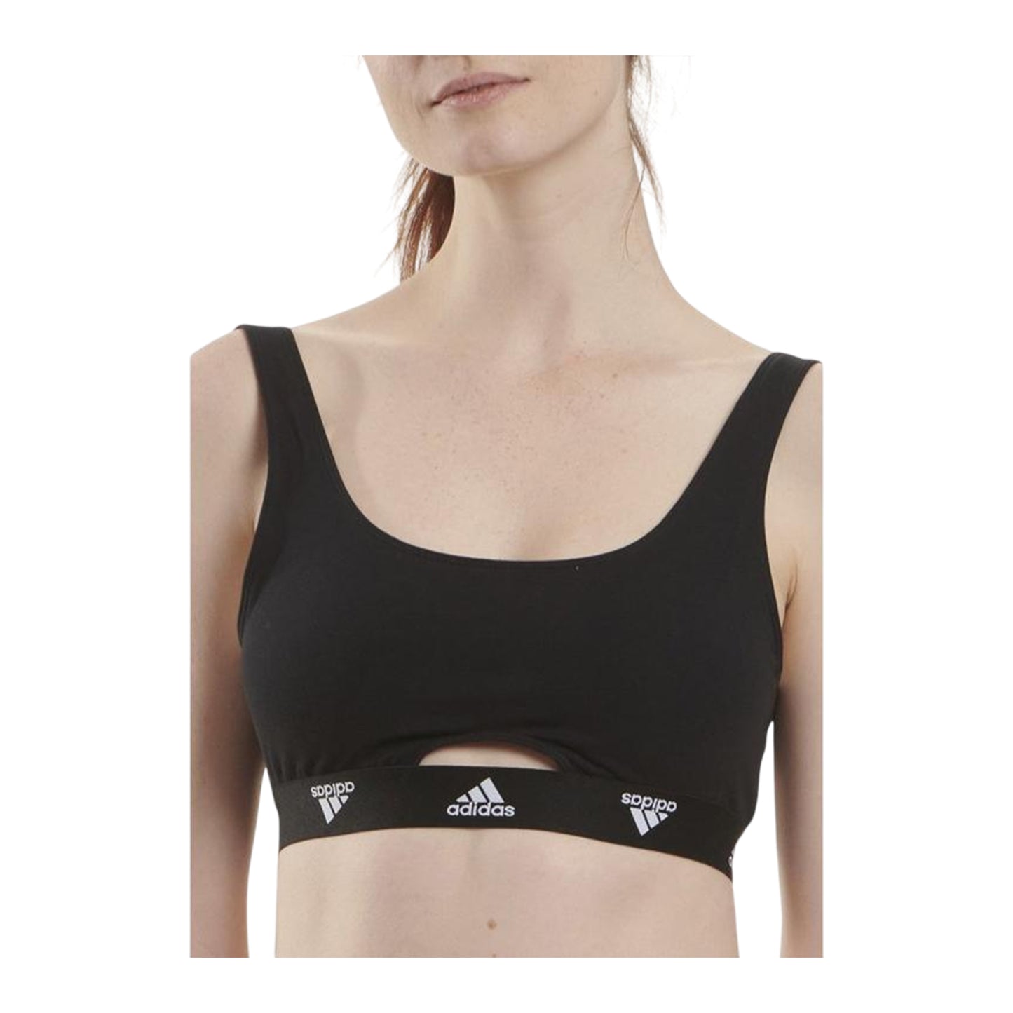 Black - Side - Adidas Womens-Ladies Cotton Scoop Neck Comfort Bralette