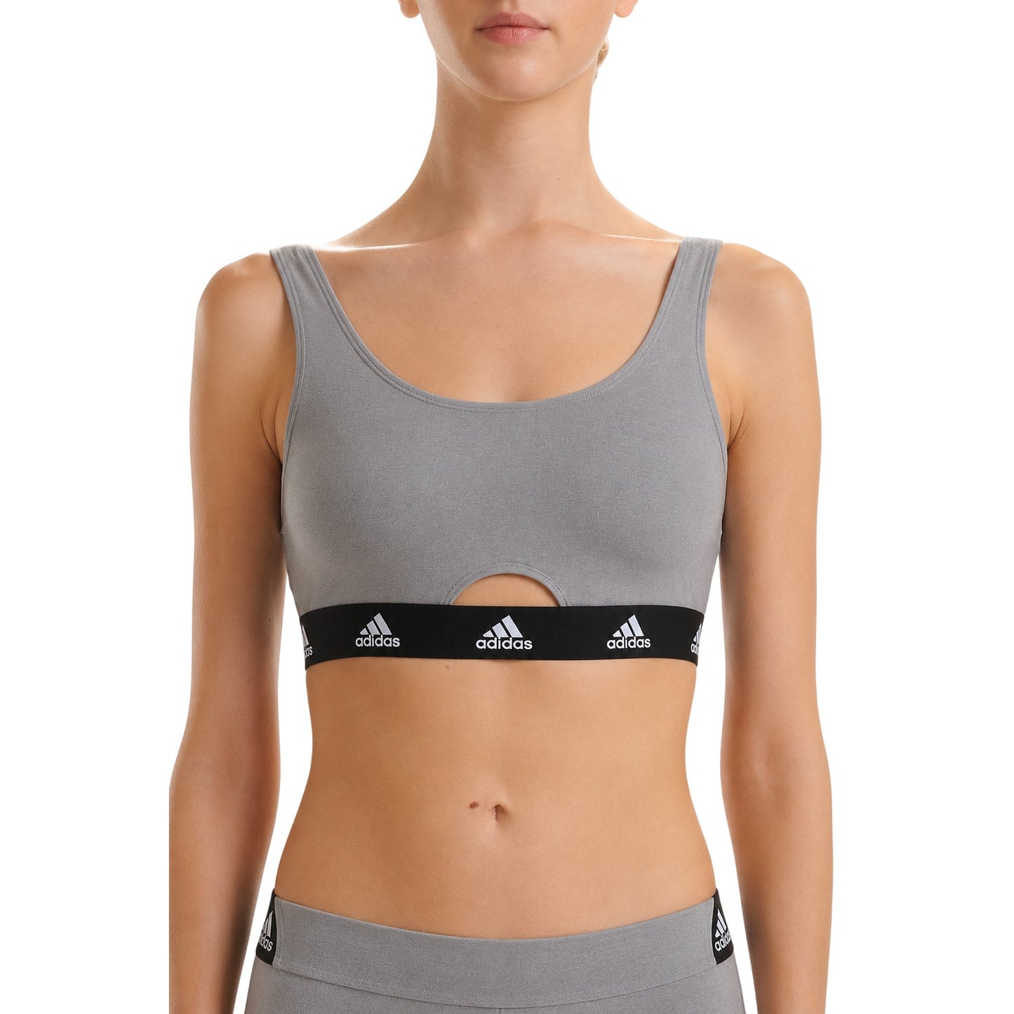 Heather Grey - Side - Adidas Womens-Ladies Cotton Scoop Neck Comfort Bralette