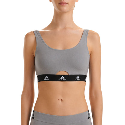 Heather Grey - Side - Adidas Womens-Ladies Cotton Scoop Neck Comfort Bralette