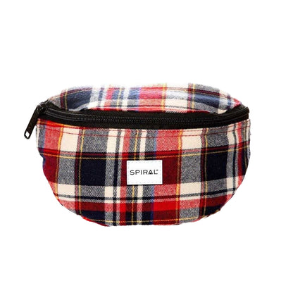 Burgundy-Navy - Front - Spiral Plaid Logo Waist Bag