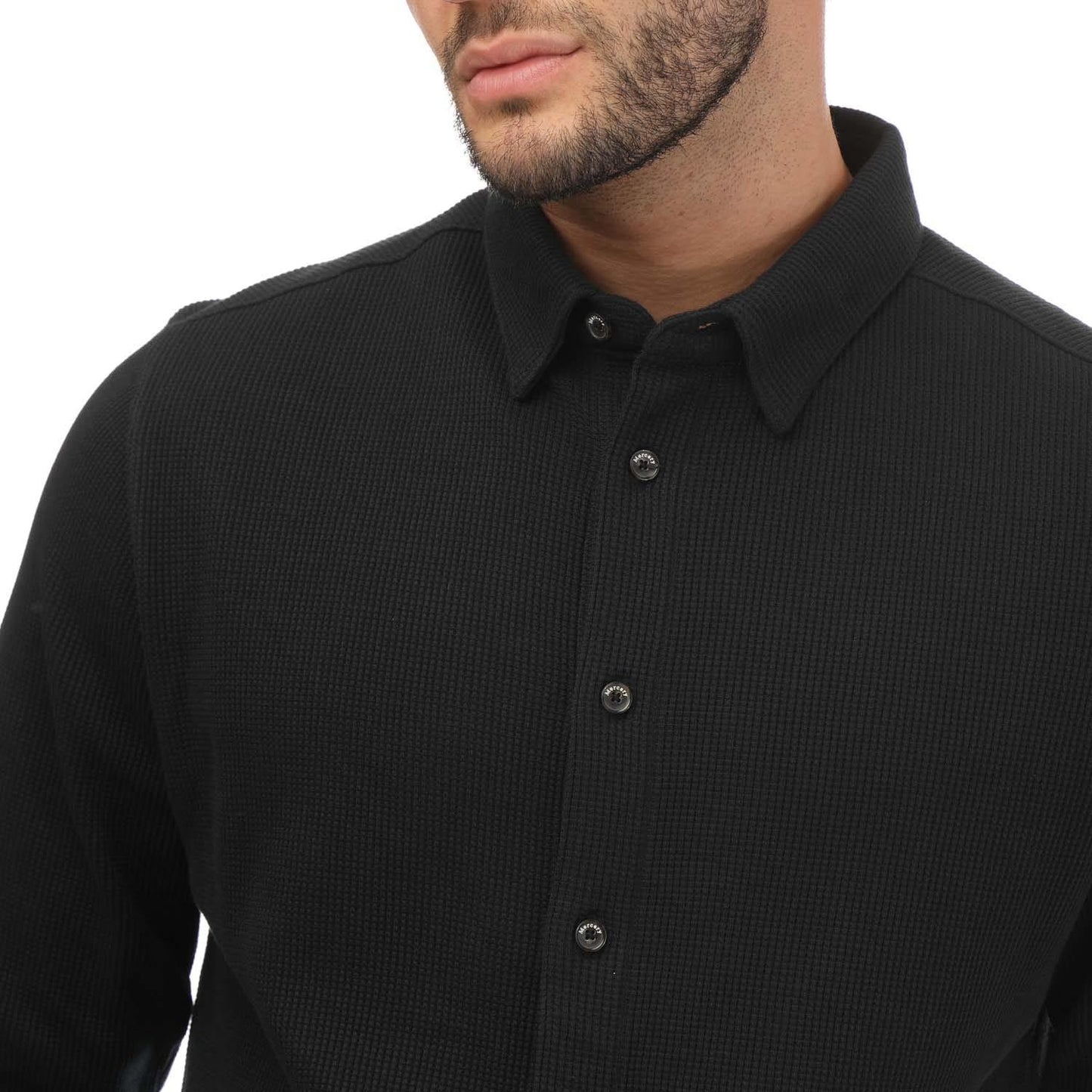 Navy - Side - Mercery Mens Lesli Waffle Waffle Shirt