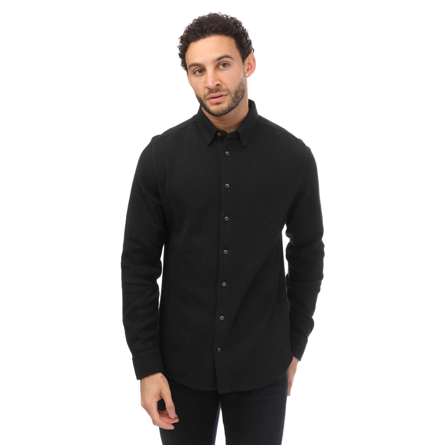 Navy - Front - Mercery Mens Lesli Waffle Waffle Shirt