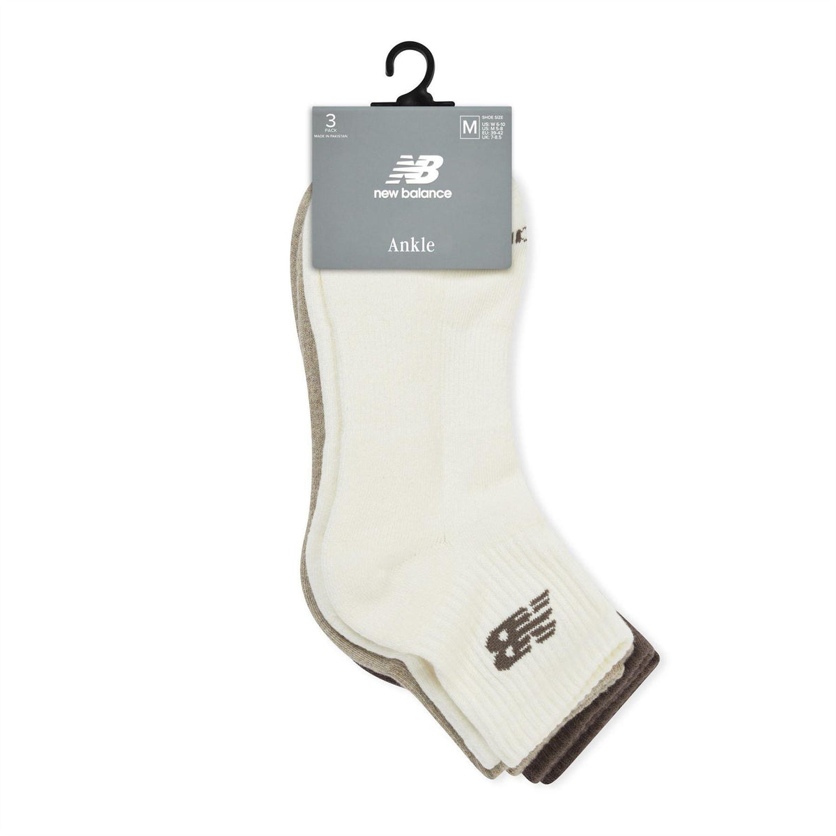Earth Tones - Side - New Balance Unisex Adult Cotton Blend Ankle Socks (Pack of 3)