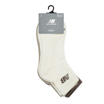 Earth Tones - Side - New Balance Unisex Adult Cotton Blend Ankle Socks (Pack of 3)