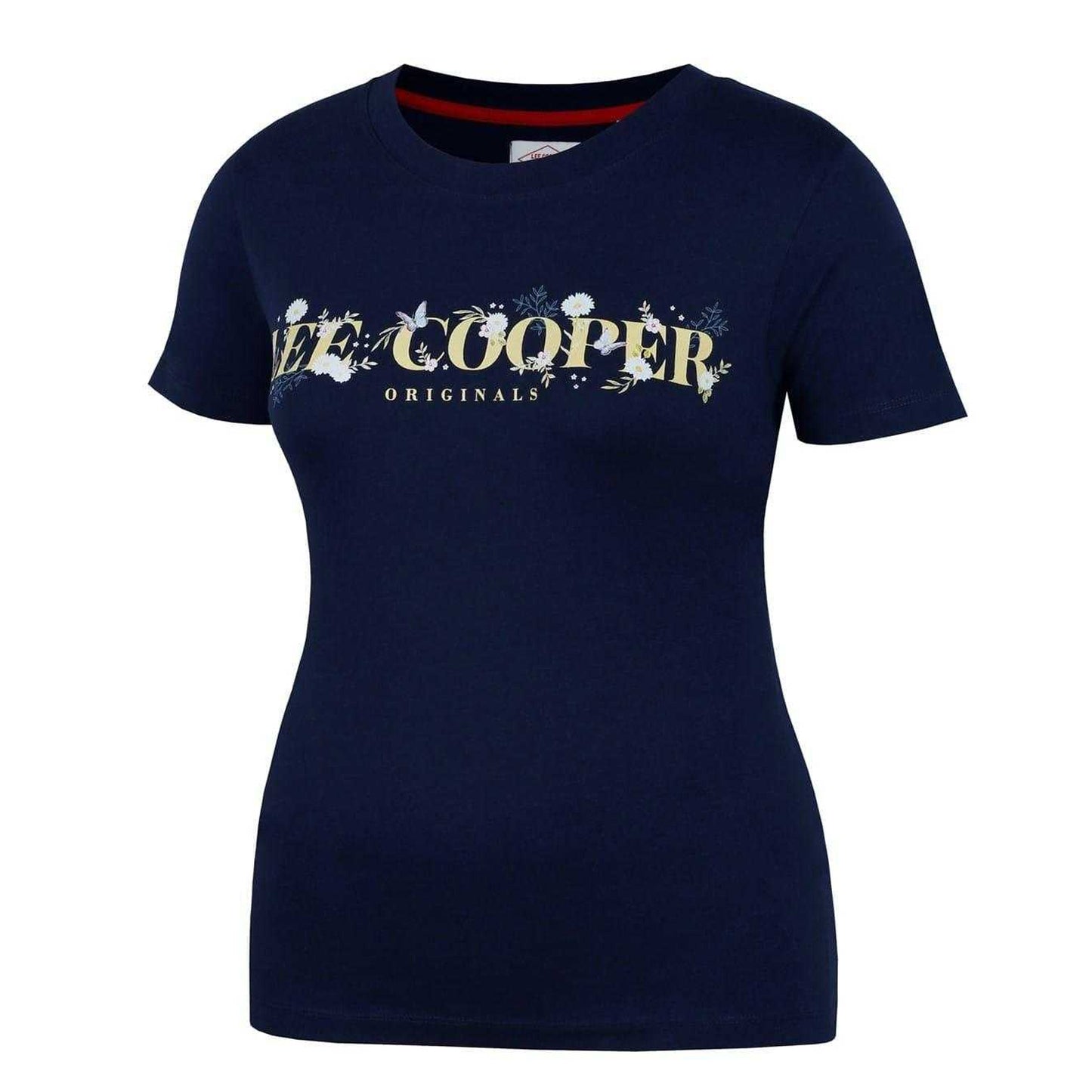 Navy Blue - Side - Lee Cooper Womens-Ladies Classic Floral Logo T-Shirt