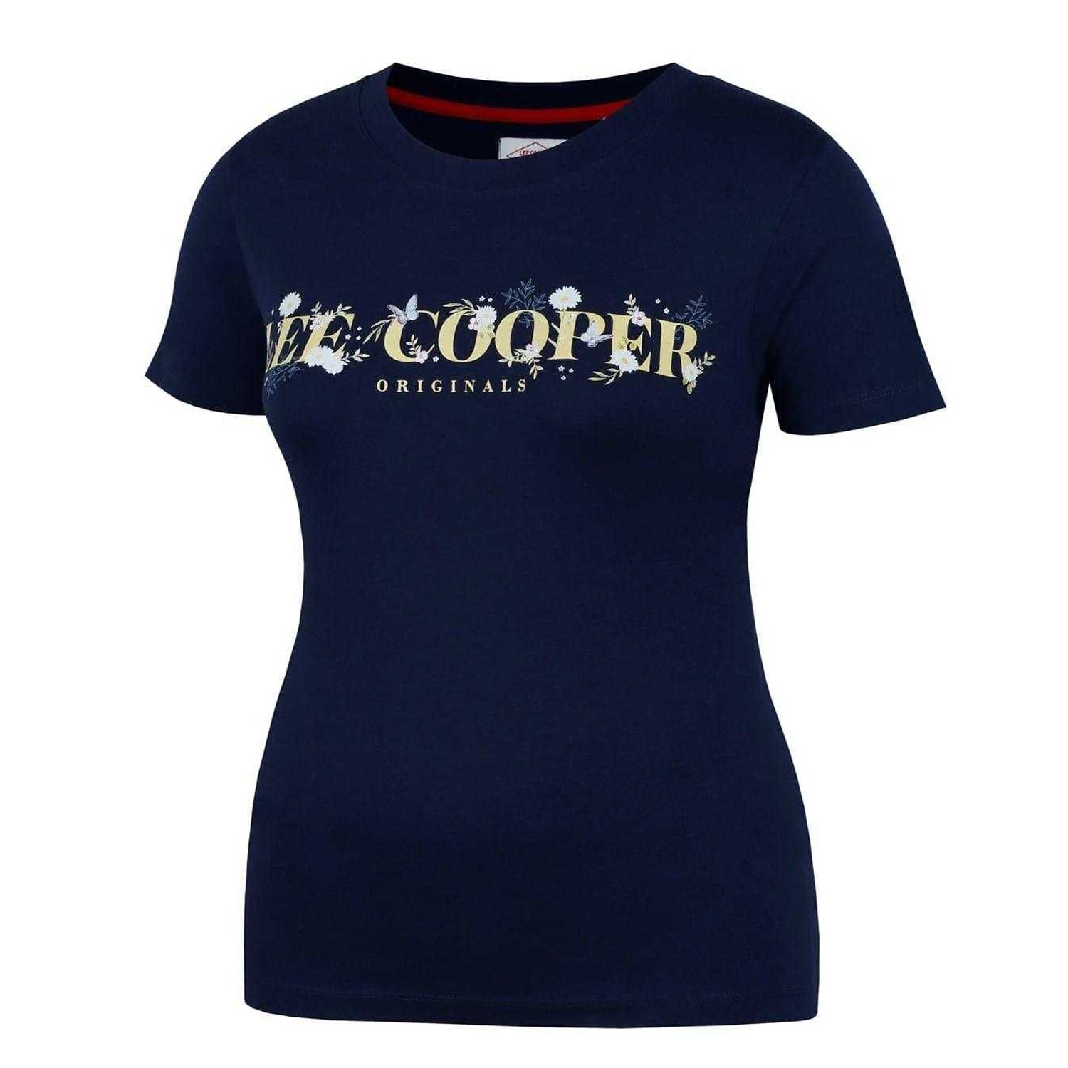 Navy Blue - Side - Lee Cooper Womens-Ladies Classic Floral Logo T-Shirt