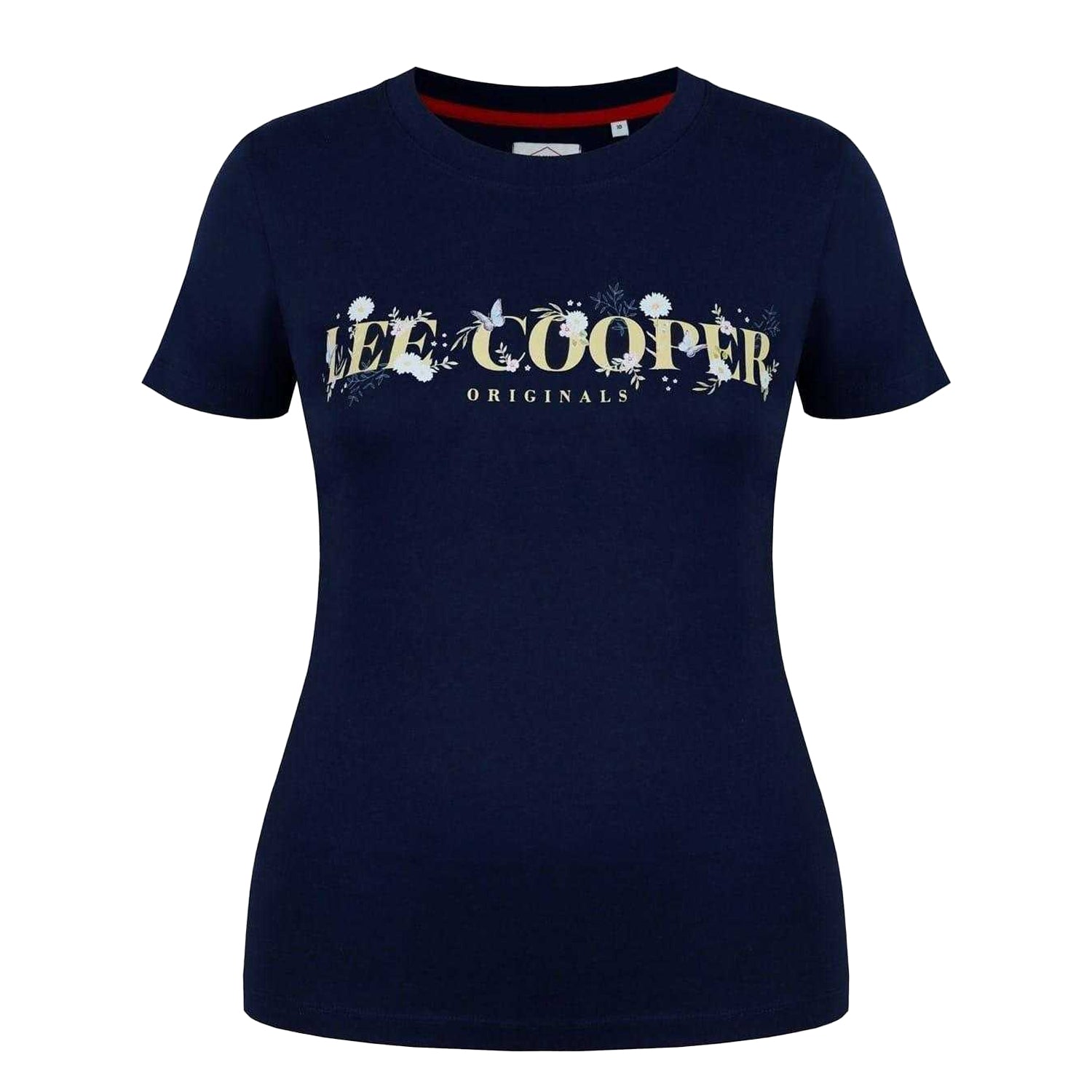 Navy Blue - Front - Lee Cooper Womens-Ladies Classic Floral Logo T-Shirt