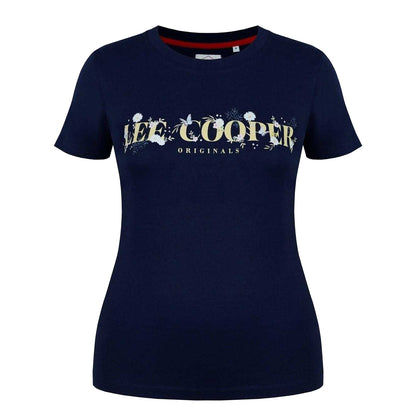Navy Blue - Front - Lee Cooper Womens-Ladies Classic Floral Logo T-Shirt