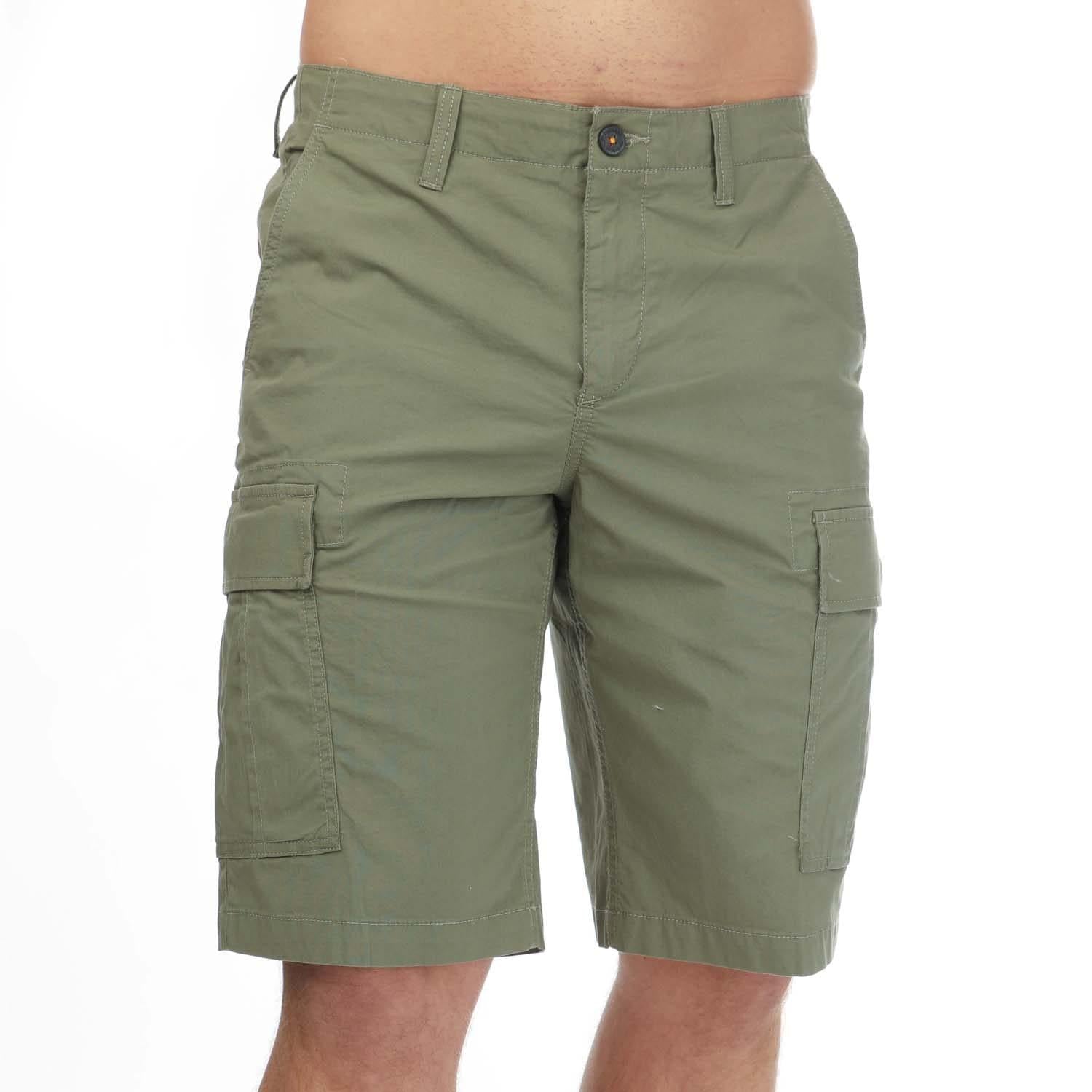 Green - Front - Timberland Mens Poplin Outdoor Cargo Shorts