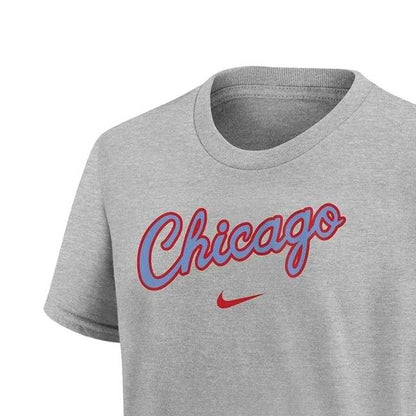 Grey-Red-Blue - Side - Nike Childrens-Kids NBA City Edition Essential Chicago Bulls T-Shirt