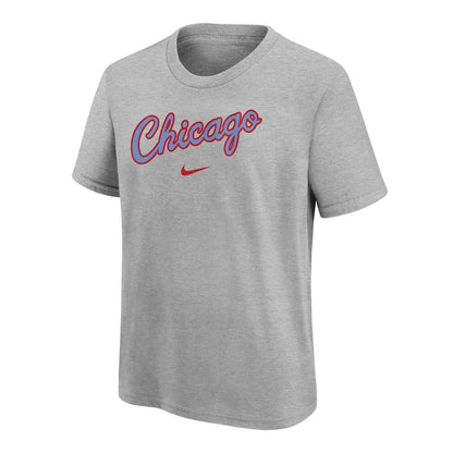 Grey-Red-Blue - Front - Nike Childrens-Kids NBA City Edition Essential Chicago Bulls T-Shirt