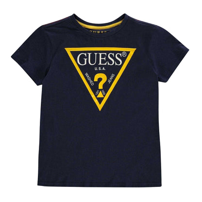 Blue - Front - Guess Childrens-Kids Logo Cotton T-Shirt