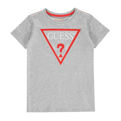 Light Grey - Front - Guess Childrens-Kids Logo Cotton T-Shirt